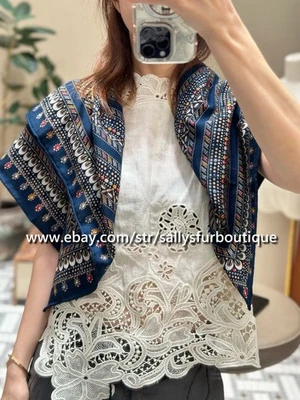 Sallys 70% Cashmere & 30% Silk Wrap Scarf Double Face Jewelry Print Shawl 35" - Image 1 of 4