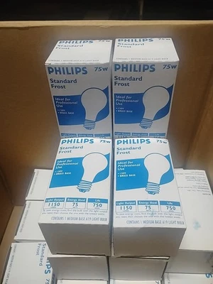 (4)  Philips 75E 130V Surge protection Brass Base Bulbs. 1159 Lumens. New - Image 1 of 4