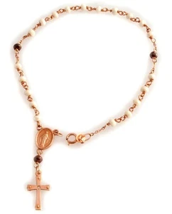 Bracciale rosario in oro rosato 18 kt e diamante con miracolosa e croce - Foto 1 di 1
