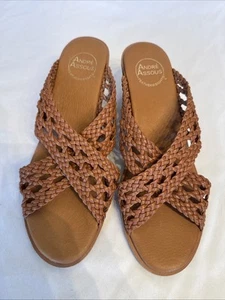 André Assous Bryana Women’s Woven Wedge Sandals Brown Size 8 M NWOT - Picture 1 of 7