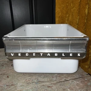 Vintage MCM White Enameled Aluminium Chrome Refrigerator Drawer - Vegetable - Picture 1 of 15