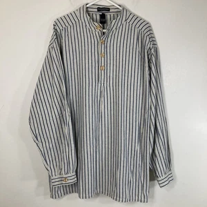 J. Peterman Company Poet's Shirt Men’s L Blue Stripe Long Sleeve Banded Collar - Picture 1 of 10