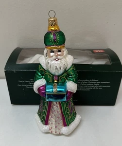 Vintage polnischer Glas König mit Geschenk grünes Gewand Weihnachtsschmuck - Bild 1 von 11
