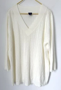 Vintage Basic Editions Soft Ivory Deep V-Neck Cable Knit Sweater Women’s Size 3X - Picture 1 of 5