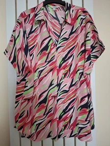 M&S Abstract Print Silky Relaxed Fit Top. Size 18(48")Pink Mix - Picture 1 of 3