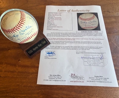 500 HR Home Run Club signed ball 11 autos JSA LOA COA Mantle Mays on Sweet Spot - Image 1 of 4