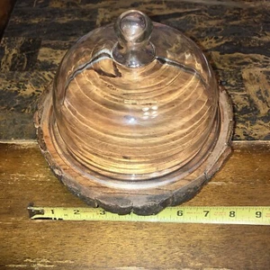 Cheese Server With Glass Cloche Dome Great Cabin Decor 8” - Picture 1 of 5