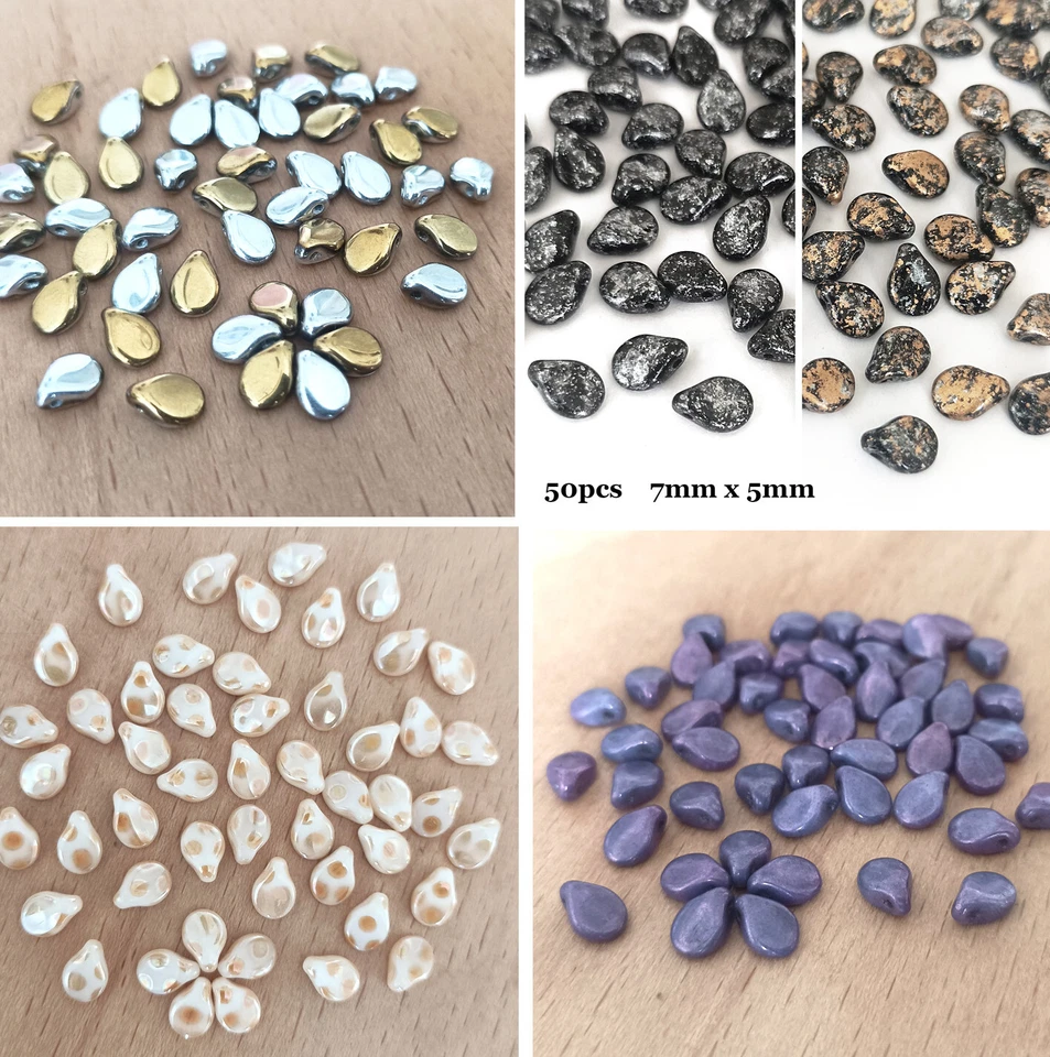 50 Czech Glass Beads Pip Drop Mini Petal Shape 7mm x 5mm Jewellery Craft Weaving - Image 1 of 1