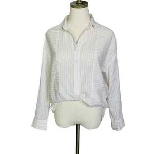 Elizabeth & James Striped Button Down Shirt SMALL S Cotton Top Neutral Basic - Picture 1 of 8