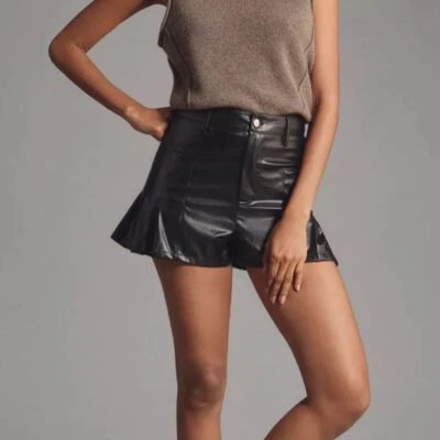 MABLE BY ANTHROPOLOGIE Faux Leather Skirty Shorts Black Size Small NWT - Image 1 of 4