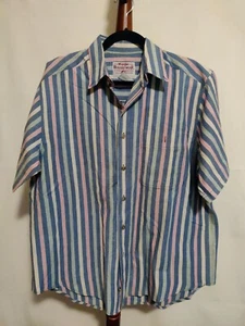 Wrangler Rugged Wear Mens shirt size L 16-16-1/2" SS blue multicolor stripe EUC - Picture 1 of 6