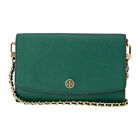 NEW Tory Burch Robinson Leather Wallet On A Gold Chain Malachite Green