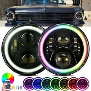Pair 7inch Round LED Headlights RGB Halo DRL Light for Chevy C10 C20 Pickup Nova - Bild 1 von 10