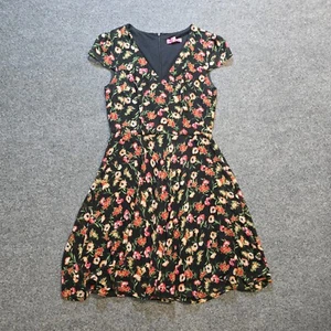 Betsey Johnson Dress Womens Size 2 Black Red Floral A Line V Neck Cocktail Party - Picture 1 of 11
