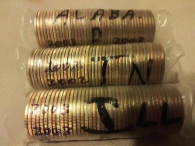 THREE STATE QUARTER ROLLS BU 2002 ILL.-2002 TENN.-2003 ALABAMA-MINT ROLLS - Image 1 of 4