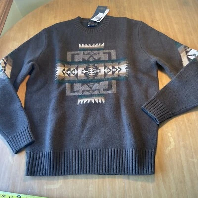 197 PENDLETON men’s Chief Joseph Lambswool Crewneck Brown M $199! NWT! - Image 1 of 4