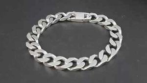 Terrific Vintage 1960s Ital Sterling Silver Unisex Flat Curb Link Bracelet 34.1g - Picture 1 of 10