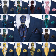 Mens Silk Ascot Cravat Vintage Tie Jacquard Paisley Scarf Hanky Cufflinks Set US