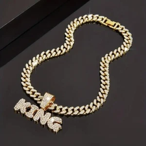 Men's Gold King Cuban Men Hip Hop Rhinestone Pendant Chain Necklace Perfect - Picture 1 of 3
