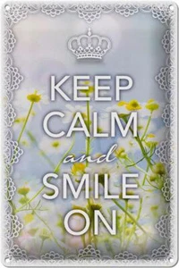 Blechschild Spruch 20x30 cm Keep Calm and smile on Krone Deko Schild tin sign - Picture 1 of 5