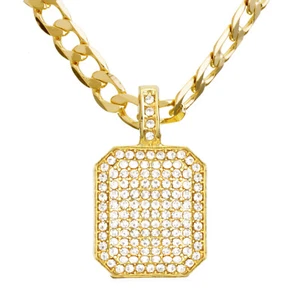 Hip Hop vergoldet Mini Eis Rechteck Anhänger 20" Kubanische Kette Halskette CP 276 G - Bild 1 von 4