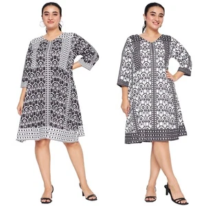 Women Floral Dress Plus Size Boho V-Neck Tunic Summer Party Beach Midi Dresses - Picture 1 of 15