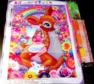 Girl Riding Reindeer 5D Round Diamond Cross Stitch Painting Kit - NIP (#240) - Picture 1 of 4