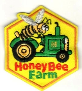 HONEY BEE FARM Iron On Patch Bees Honey Farm - Picture 1 of 1