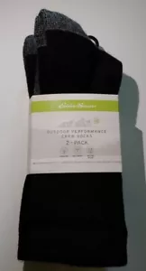 Calcetines de tripulación de rendimiento al aire libre Eddie Bauer, 2 pares, negros/gris carbón, nuevos - Imagen 1 de 5
