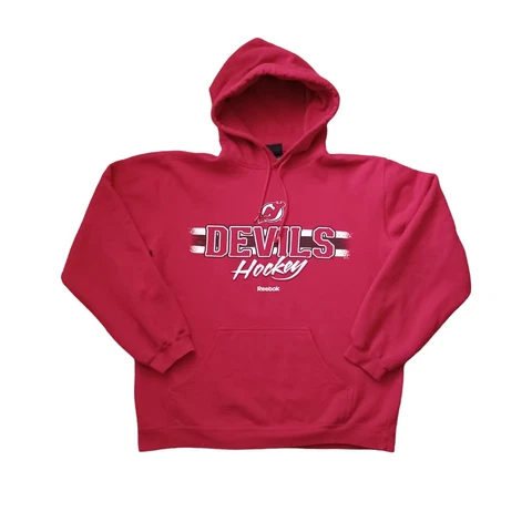 New Jersey Devils Mens Hoodie Large Red Sweatshirt Logo NHL Hockey Reebok Cover