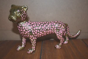Gold Enamel Cat Leopard Pink Spots West Elm? - Picture 1 of 3
