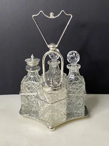Antique 1889 Silver plate Cruet with 4 crystal bottles by ISG Sheffield England - Picture 1 of 13