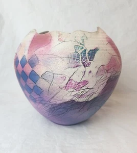 Colleen Zufelt studio art pottery bowl 7" signed abstract vtg 1990's whimsical - Picture 1 of 12