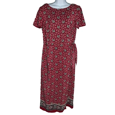 Vestido maxi Talbots seda pura vintage tamanho 10 paisley vermelho floral envoltório falso anos 90 boho - Imagem 1 de 4