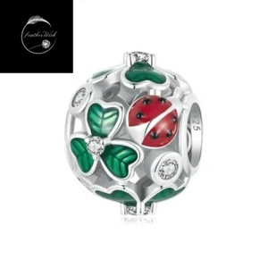 Sterling Silver 925 Charm Lucky Clover Shamrock Ladybird Bead Friend Family Mum - Picture 1 of 5