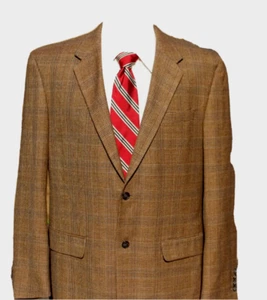 Alan Flusser Men's Brown Glen Plaid Lambswool & Cashmere Blend Blazer Jacket 44L - Picture 1 of 11