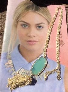 New Kendra Scott Rayne Chalcedony Pendant Tassel Gold tone Necklace NWT - Picture 1 of 2