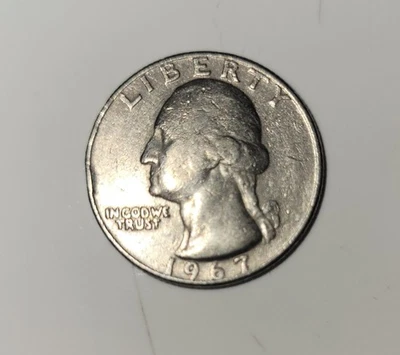 1967 Washington Quarter Dollar US Collectors Coin No Mint Mark VERY RARE! - Image 1 of 2