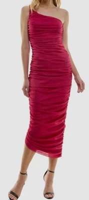 Vestido midi ceñido al cuerpo rosa asimétrico fruncido lateral talla L Jump para mujer Foto 1 de 3