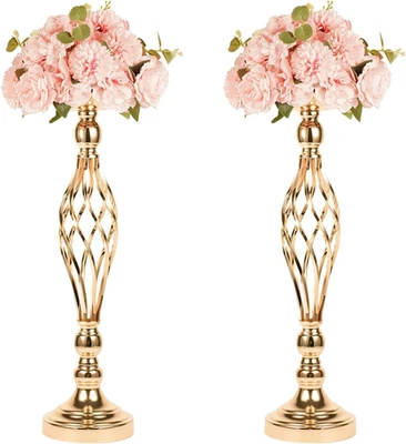 2Pcs Metal Gold Candle Holders Road Lead Table Centerpiece Stand Pillar - Image 1 of 4