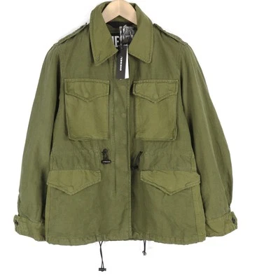 DIESEL G-Claudia Women Jacket S Khaki Green Linen Blend Drawstring Waist - Image 1 of 4
