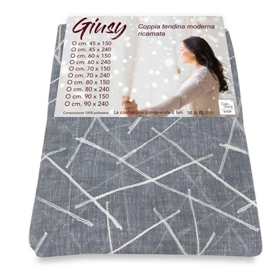 Tendina Giusy Grigio - Coppia Tende Vetro Moderne Semitrasparenti Effetto Bouclè - Image 1 of 4