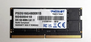 Patriot 16GB (1x 16GB) DDR5-4800 CL40 SO-DIMM PSD516G480081S Laptop Memory RAM - Picture 1 of 8