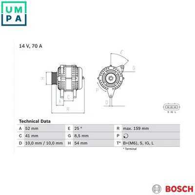 ALTERNATOR 0 986 040 471 FOR TOYOTA COROLLA/Compact/SECCA/Liftback CARINA 1.8L - Image 1 of 4
