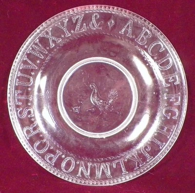 ABC Plate Rooster Chicken Alphabet King Son & Co. Glass EAPG 1870s Antique #7 - Image 1 of 4