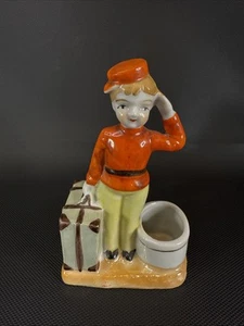 Estatuilla de porcelana Bellhop Japón soporte de fósforos vintage lusterware - Imagen 1 de 8