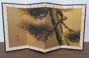 Pequeña pantalla plegable panel Byobu vintage japonesa - Imagen 1 de 4