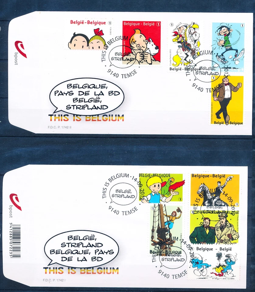 XE56302 Belgium 2012 comics cartoons FDC's used - Image 1 of 1