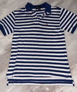 Polo Ralph Lauren Boys Striped Polo Shirt S (8/10) Blue White Red Pony Cotton - Picture 1 of 6