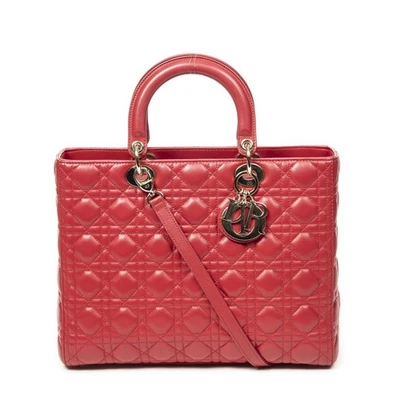 Dior Red Large Lady Dior Zip Shoulder Bag Cannage Lambskin Leather - Image 1 of 4